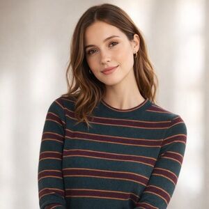 Twik Forest Green, Burgundy & Mustard Striped Ribbed Long Sleeve Top